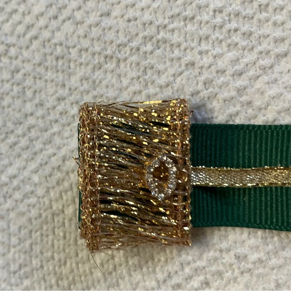 Handmade Green Ribbon Bookmark Gold Glitter & Rhinestone Kisses 16” Irish